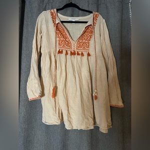 Tan/ Orange Embroidered Top
